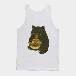 Noodle Cat - Ramen Cat Japanese Kawaii Ramen Neko - Black Cat Tank Top