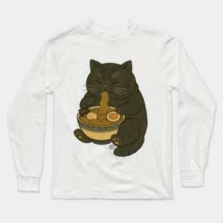 Noodle Cat - Ramen Cat Japanese Kawaii Ramen Neko - Black Cat Long Sleeve T-Shirt