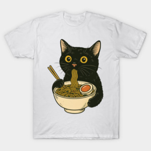 Ramen Cat Eating Noodles T-Shirt