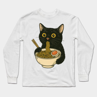 Ramen Cat Eating Noodles Long Sleeve T-Shirt