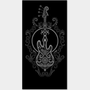 Intricate Dark Bass Guitar Design Posters and Art