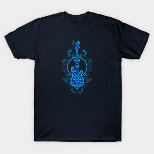 Intricate Blue Bass Guitar Design T-Shirt