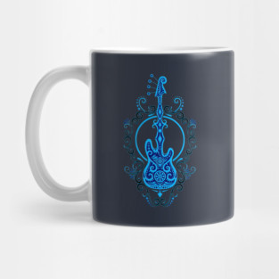 Intricate Blue Bass Guitar Design Mug