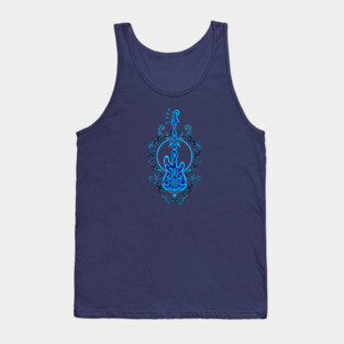 Intricate Blue Bass Guitar Design Tank Top