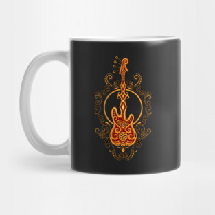 Intricate Red and Yellow Bass Guitar Design Mug