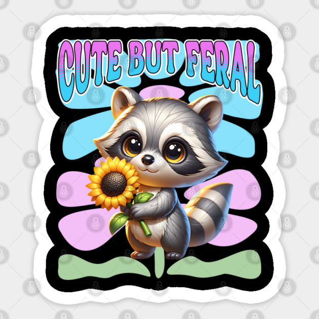 Cute But Feral Raccoon Summer BOHO Flowers Vibe Sticker by Luxinda