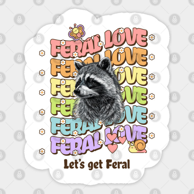 Groovy Feral Love Raccoon Hippie BOHO Mod design Sticker by Luxinda