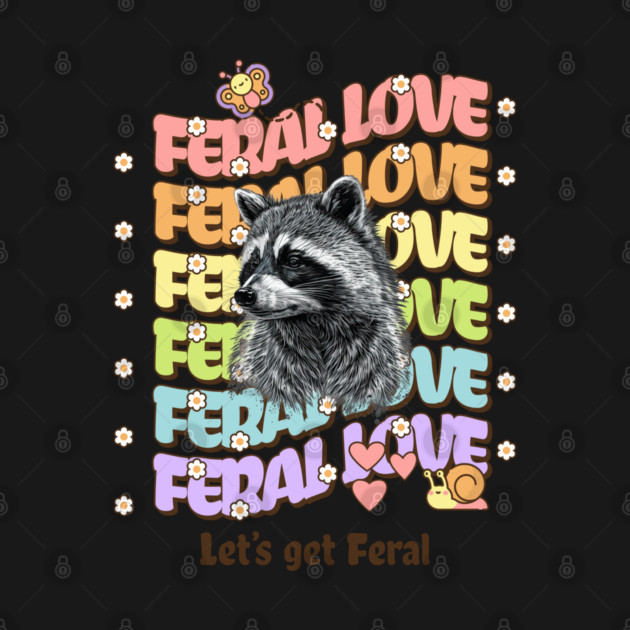 Groovy Feral Love Raccoon Hippie BOHO Mod design by Luxinda