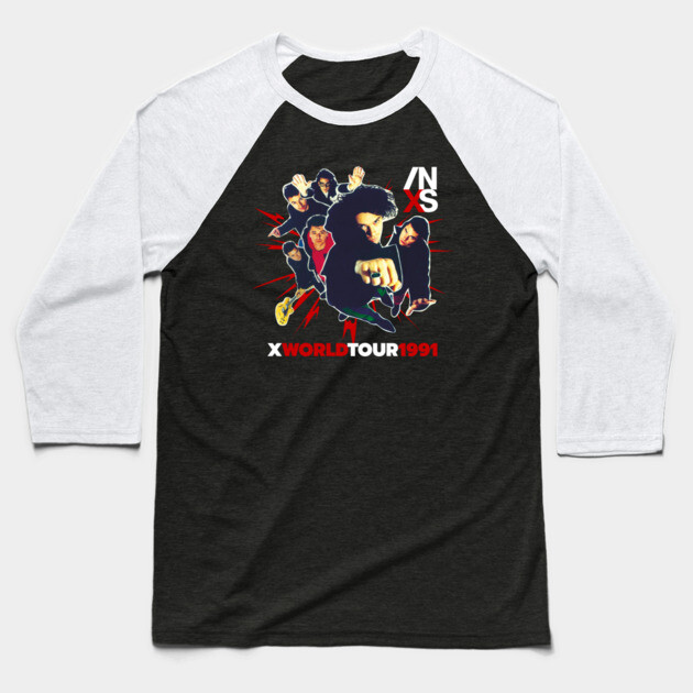 INXS X Era World Tour 1991 Fan Art Baseball T-Shirt by Timeless Chaos