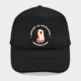 “Allergic to Narcissists” Sneezing Mascot Tee (Dark) Hat