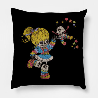 retro rainbow brite skull Pillow