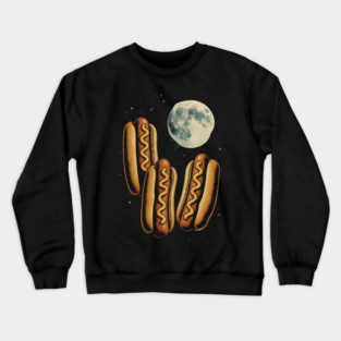 Three Hot Dogs Moon Funny 3 Howling Hot Dogs Cursed Meme Crewneck Sweatshirt