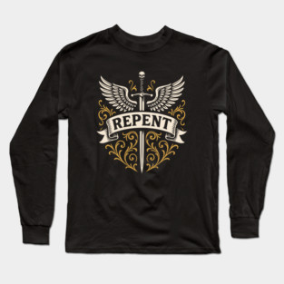 Repent Angels with Sword and Wings Wargaming Long Sleeve T-Shirt