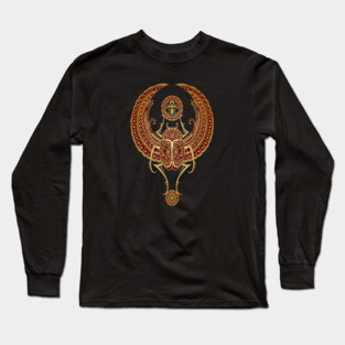 Golden Red Winged Egyptian Scarab Beetle with Ankh Long Sleeve T-Shirt
