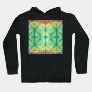 Triangle Geometric Tie Dye Print - Vibrant Green, yellow and orange Hoodie
