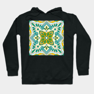 Moroccan Tile Pattern - Yellow and Green - Detailed Block Print Design, simple pattern Hoodie