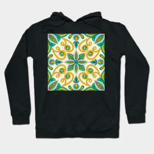 Moroccan Tile Pattern - Yellow and Green - Detailed Block Print Design, simple pattern Hoodie