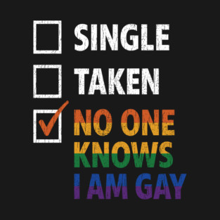 Single Taken No One Knows I'm Gay Funny LGBTQ Pride Checklist T-Shirt