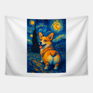 Corgi Starry Night Tapestry