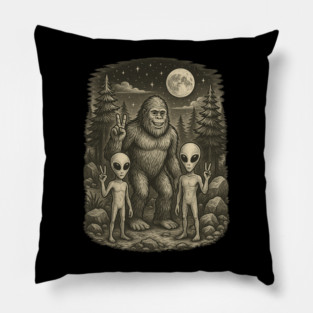 Peace Sign Bigfoot And Aliens Pillow