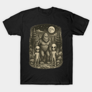 Peace Sign Bigfoot And Aliens T-Shirt