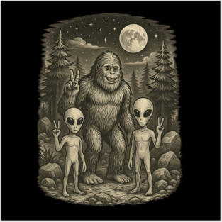 Peace Sign Bigfoot And Aliens Posters and Art