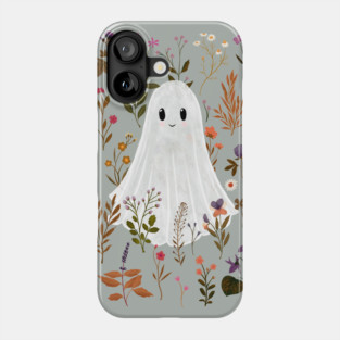 Ghost in the Garden – Cute Ghost in a Boho Autumn Floral Scene Phone Case