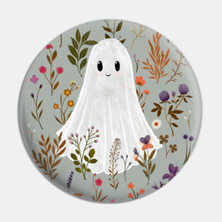 Ghost in the Garden – Cute Ghost in a Boho Autumn Floral Scene Pin