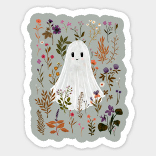 Ghost in the Garden – Cute Ghost in a Boho Autumn Floral Scene Magnet