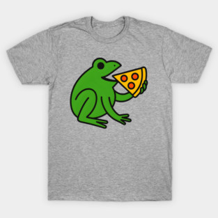 Minimalist Frog Eating Pizza Cute Cartoon Pizza Addict T-Shirt