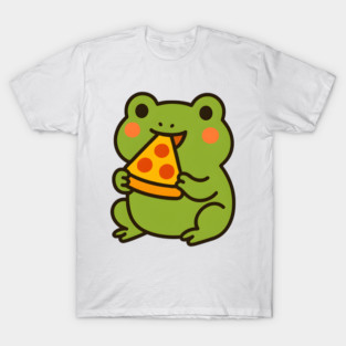 Kawaii Frog Eating Pizza Cute Animal Food Pizza Addict T-Shirt