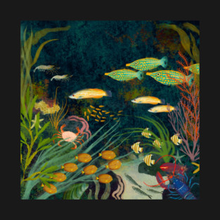 Ocean Reef 1 – Hand-Drawn Coastal Scene of Sea Life & Coral T-Shirt