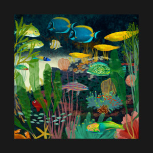 Ocean Reef 2 – Hand-Drawn Coastal Scene of Sea Life & Coral T-Shirt