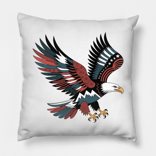 Patriotic Bald Eagle Tattoo Style USA Art Design Pillow by BirdsnStuff