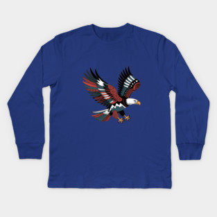 Patriotic Bald Eagle Tattoo Style USA Art Design Kids Long Sleeve T-Shirt