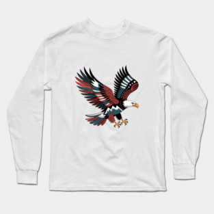 Patriotic Bald Eagle Tattoo Style USA Art Design Long Sleeve T-Shirt