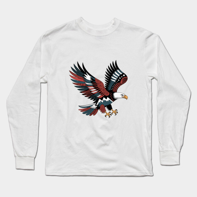 Patriotic Bald Eagle Tattoo Style USA Art Design Long Sleeve T-Shirt by BirdsnStuff