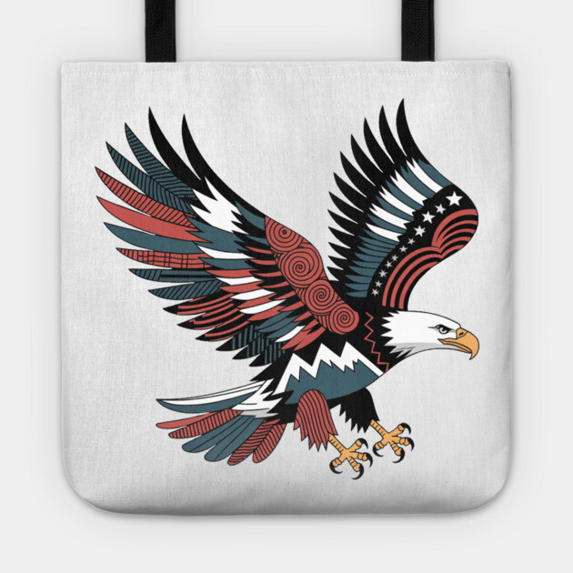 Patriotic Bald Eagle Tattoo Style USA Art Design Tote by BirdsnStuff