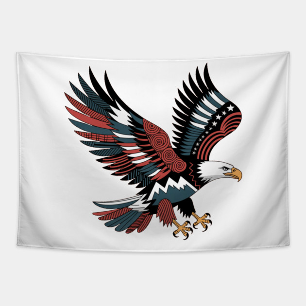Patriotic Bald Eagle Tattoo Style USA Art Design Tapestry by BirdsnStuff