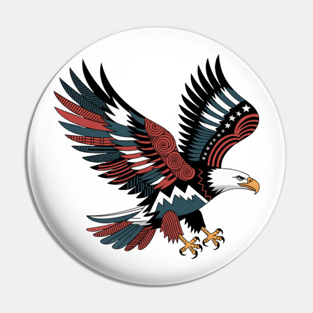 Patriotic Bald Eagle Tattoo Style USA Art Design Pin by BirdsnStuff