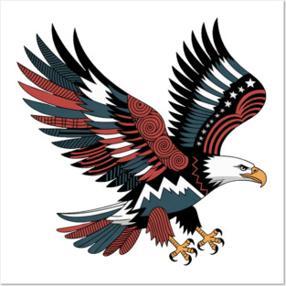 Patriotic Bald Eagle Tattoo Style USA Art Design Posters and Art