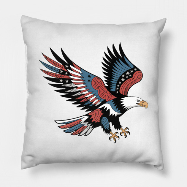 Patriotic American Bald Eagle Tattoo Style Design Pillow by BirdsnStuff