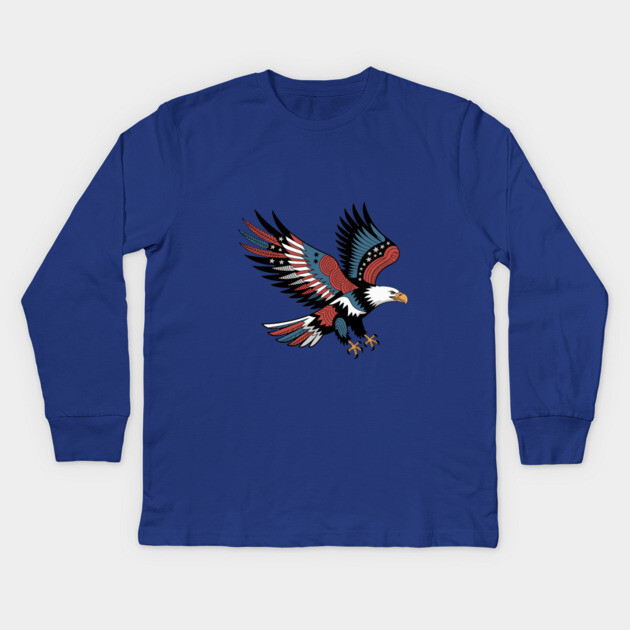 Patriotic American Bald Eagle Tattoo Style Design Kids Long Sleeve T-Shirt by BirdsnStuff