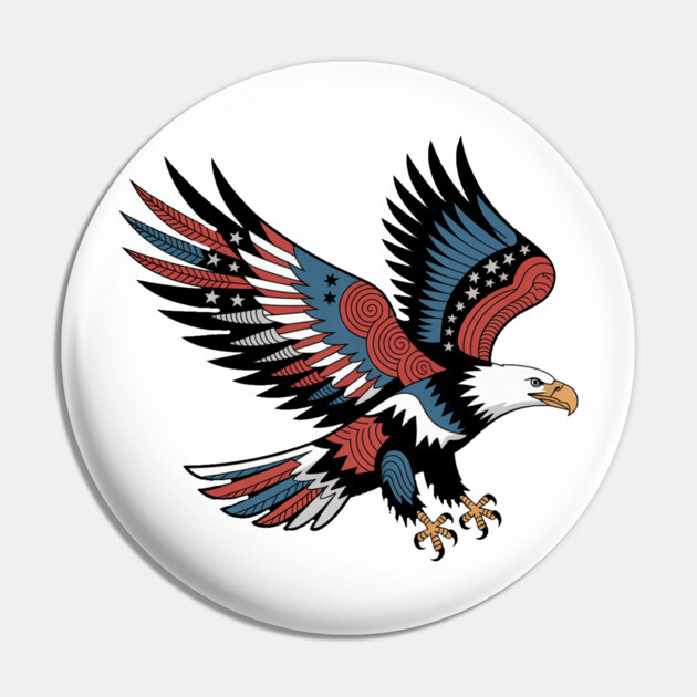 Patriotic American Bald Eagle Tattoo Style Design Pin by BirdsnStuff