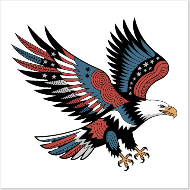 Patriotic American Bald Eagle Tattoo Style Design Wall Art by BirdsnStuff