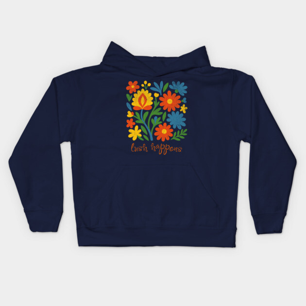Lush Happens Floral Art – Bold Retro Flower Design Kids Hoodie by DonWillisJrArt