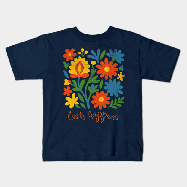 Lush Happens Floral Art – Bold Retro Flower Design Kids T-Shirt by DonWillisJrArt