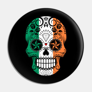 Irish Flag Sugar Skull with Roses Pin
