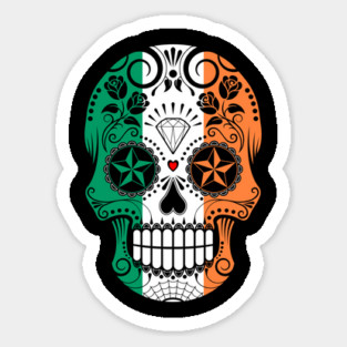 Irish Flag Sugar Skull with Roses Sticker