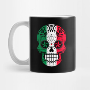 Italian Flag Sugar Skull with Roses Mug